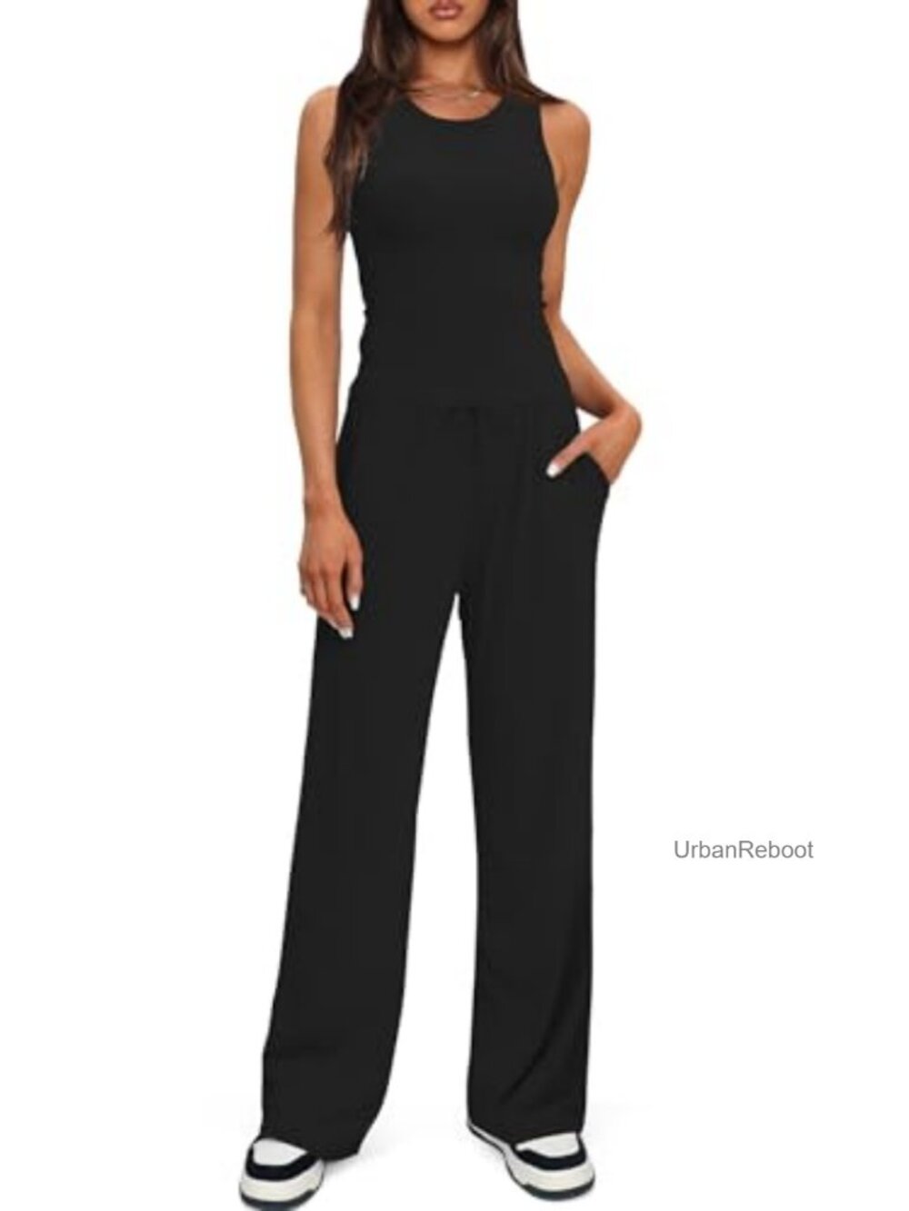 Matching 2 Piece Lounge Set Sleeveless Tank Wide Leg Pants